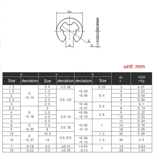 A4 Stainless Steel Metric External E-Clip Washers Retaining Rings Circlip Clips - Picture 4 of 4