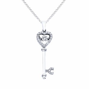 Authentic 1/10Ct Real Diamond Motion Key Pendant Necklace 14K White Gold Plated Silver 18"