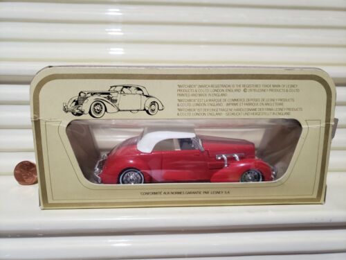 LESNEY MATCHBOX YESTERYEAR 1979 Y18 1937 Red CORD 812 Chrome Solid Wheels NuInBx - Picture 3 of 5