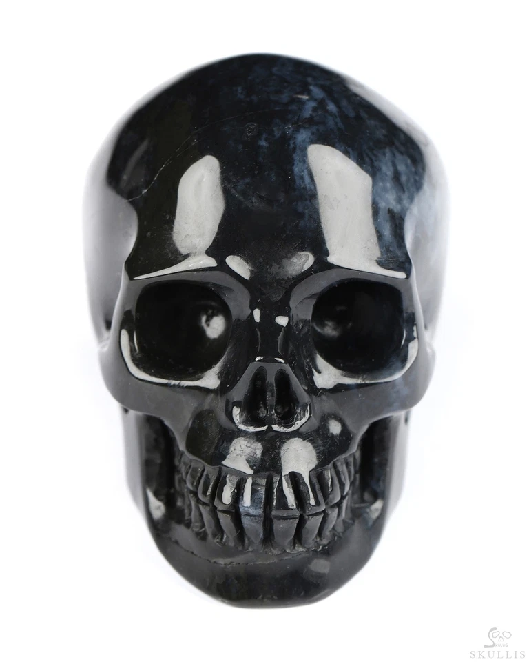 2.0英寸黑色斑马玛瑙手工雕刻水晶头骨,逼真,水晶修复 — 第 2/4 张图片