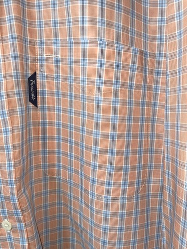 Faconnable Men'sTangerine/Navy Plaid Button Down Shirt Size Medium - Picture 5 of 8