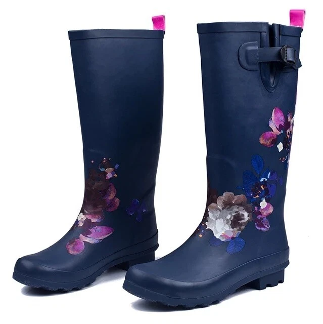 Botas de chuva femininas clássicas joelho médio alto slim fit chuva biqueira redonda sapatos - 7 EUA - Imagem 3 de 4