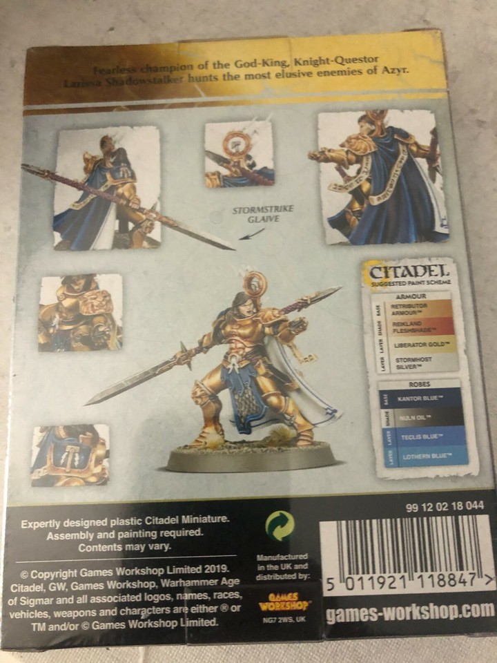 Warhammer figurine et son sac collector Stormcast Eternals Knight Questor Larissa Shadowstalker