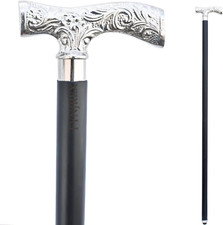 Vintage Antique Walking Cane Wooden Walking Stick Silver Brass Handle Knob Gift