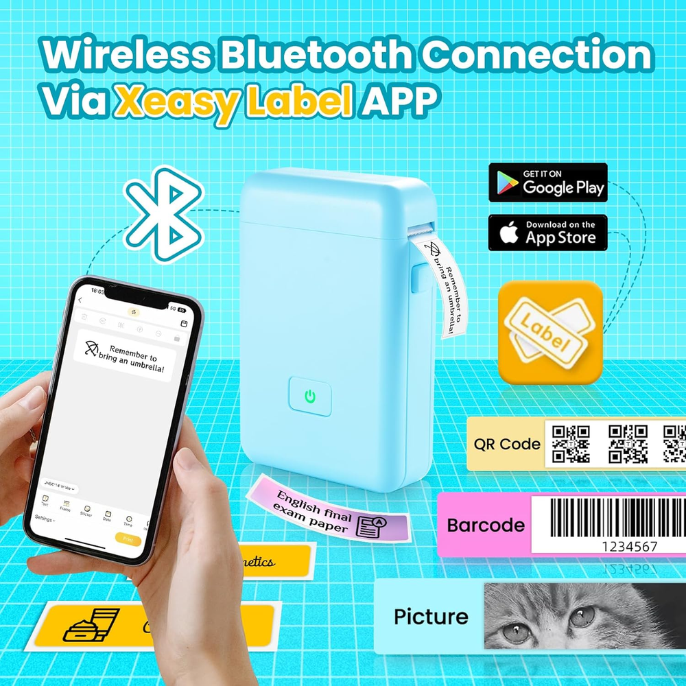 HP2 Portable Bluetooth Label Maker with Tape for Home & Office Organization