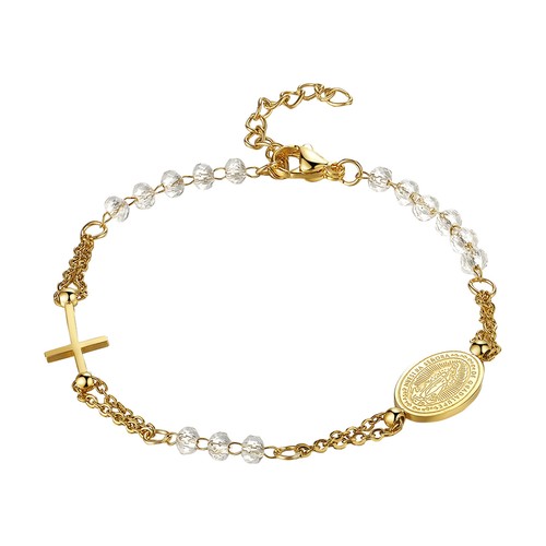 Gold Plated Christian Bracelet Virgin Mary Rosary Bead Cross Chain for Women Adj - Picture 8 of 23