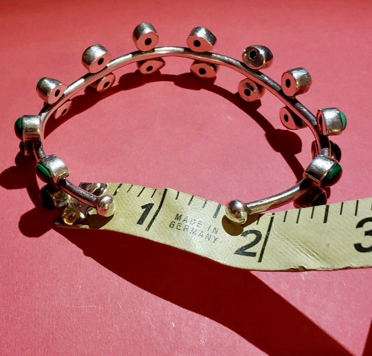 Navajo Solid Sterling Malachite Tree Branch Brace… - image 4