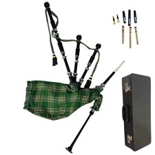 Great Highland Bagpipe   Silver Mounts, Irish Green Tartan  Hard Case Included