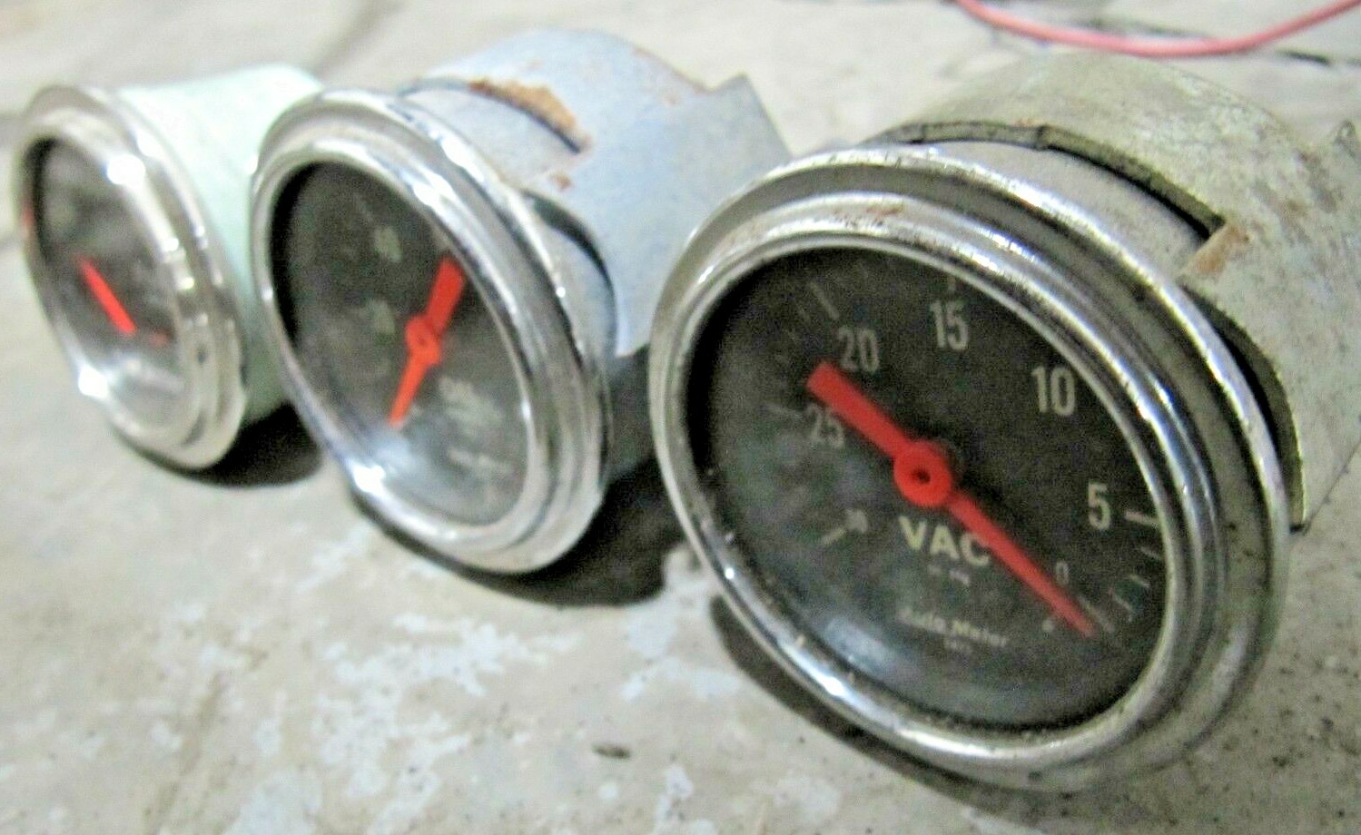 AUTOMETER 3 GAUGE SET FUEL + OIL PRESSURE + VAC CHROME BEZEL 2 3/8