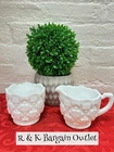 Vintage Westmoreland Diamond Quilt Pattern sawtooth Milk Glass Cream & Sugar Set
