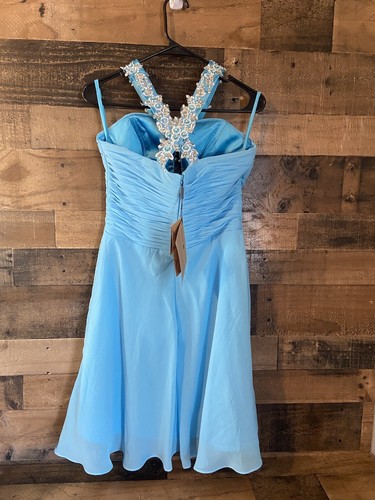 JJ's House Blue Sleeveless Keyhole Neck Fit & Flare Homecoming Prom Dress NWT - Picture 5 of 6