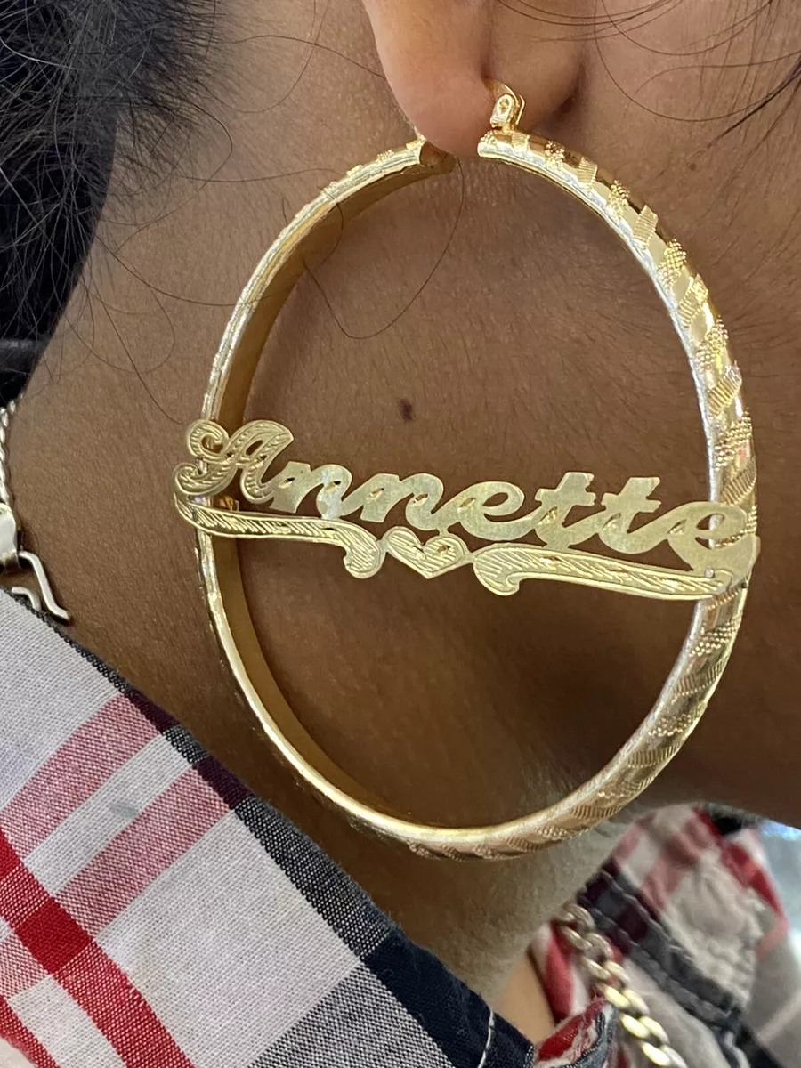 14K Gold Overlay Personalized Hoop Name Earrings 3 yellow p4 eBay