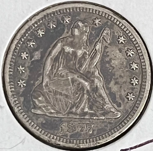 1877-CC Seated Liberty quarter , nice original XF