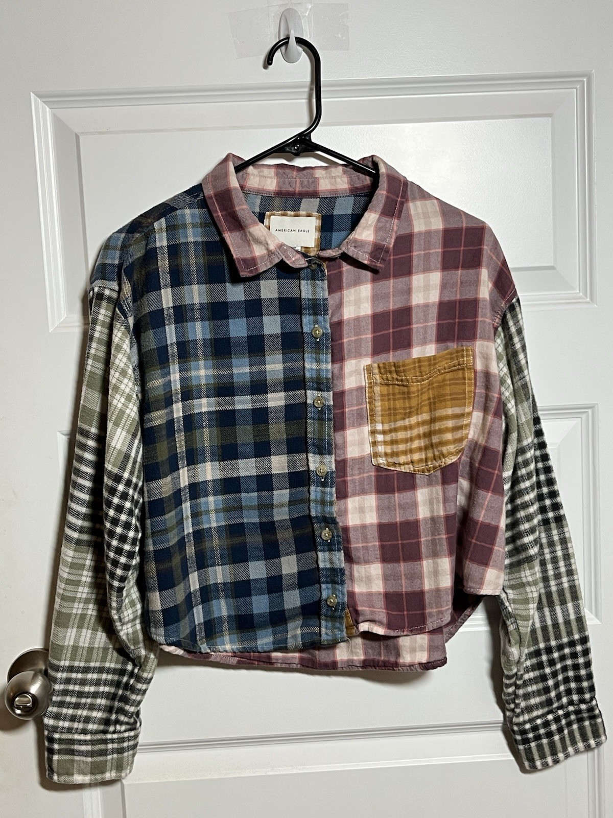 American Eagle Patchwork Plaid Cropped Lightweigh… - image 1