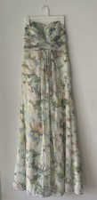 David's Bridal Green Print Strapless Chiffon Bridesmaid Formal Dress Size 8