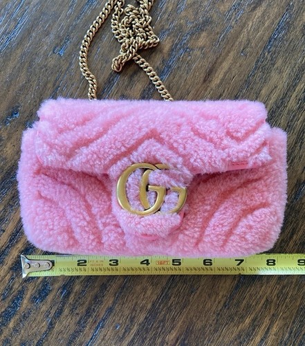 GUCCI Shearling Matelasse Super Mini GG Marmont Schultertasche Lotus Pink - Bild 10 von 13
