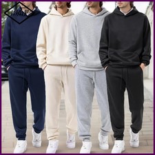 Men's Autumn and Winter Solid Color Hoodie jogging Pants Two-piece Set