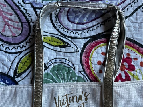 VICTORIA'S SECRET Ivory Gold Bling Sequin Large Weekender Travel Tote Bag NWOT - Picture 2 of 24