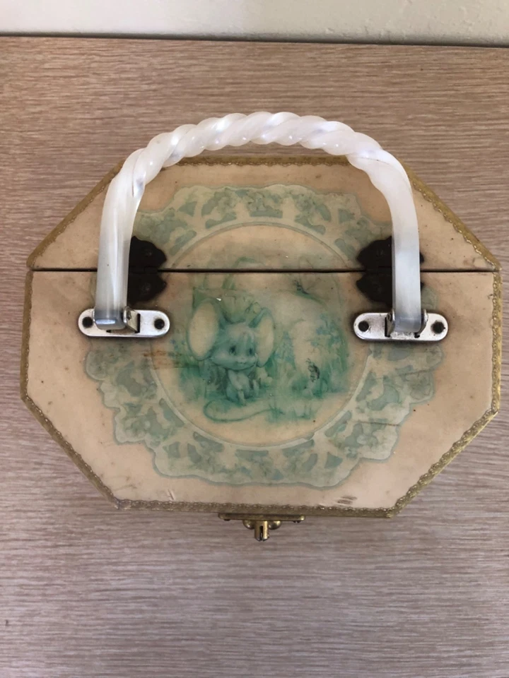 Bolsa de mão Bee Jay Kliewer vintage anos 60 art déco madeira caprichosa - Imagem 3 de 4