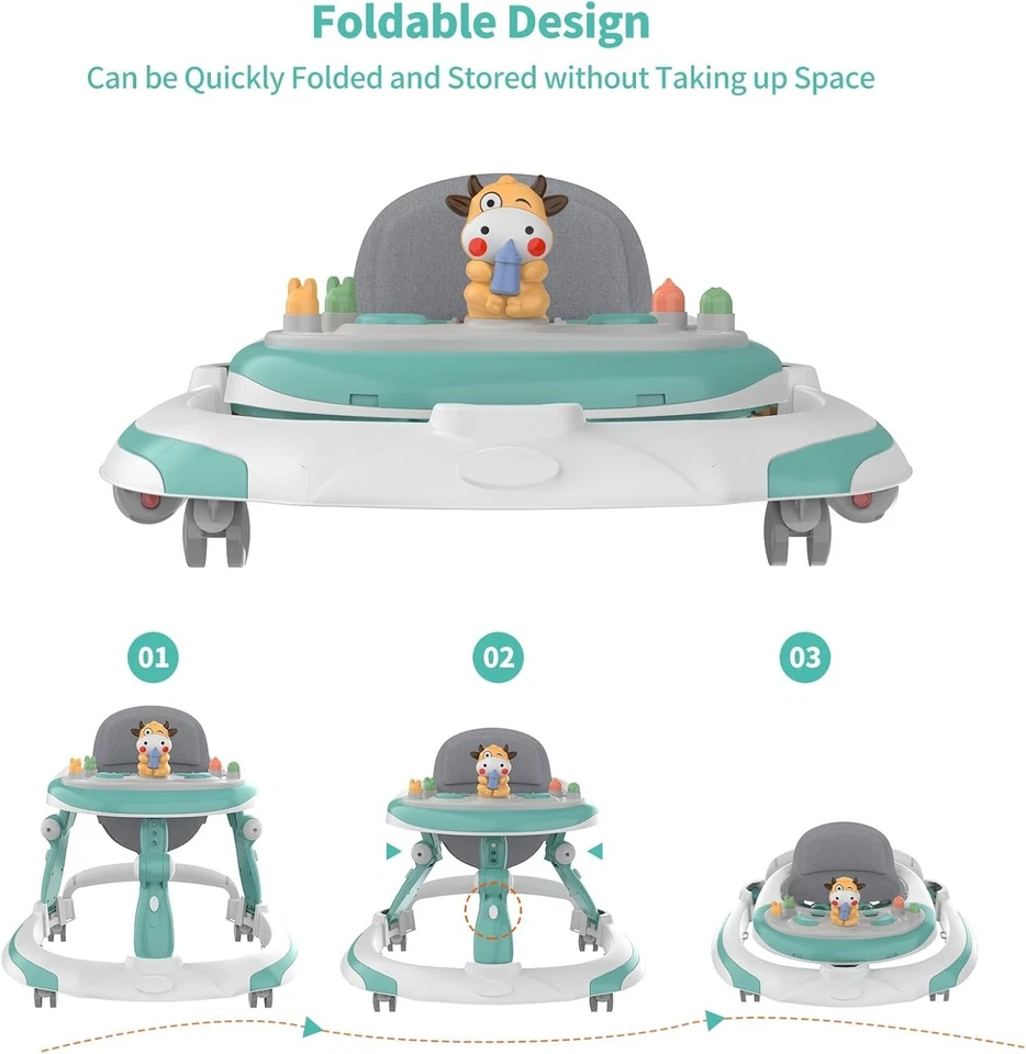 Andador y balancín para bebé 7 niveles altura ajustable alfombrilla para pies y bandeja musical cojín Foto 2 de 4