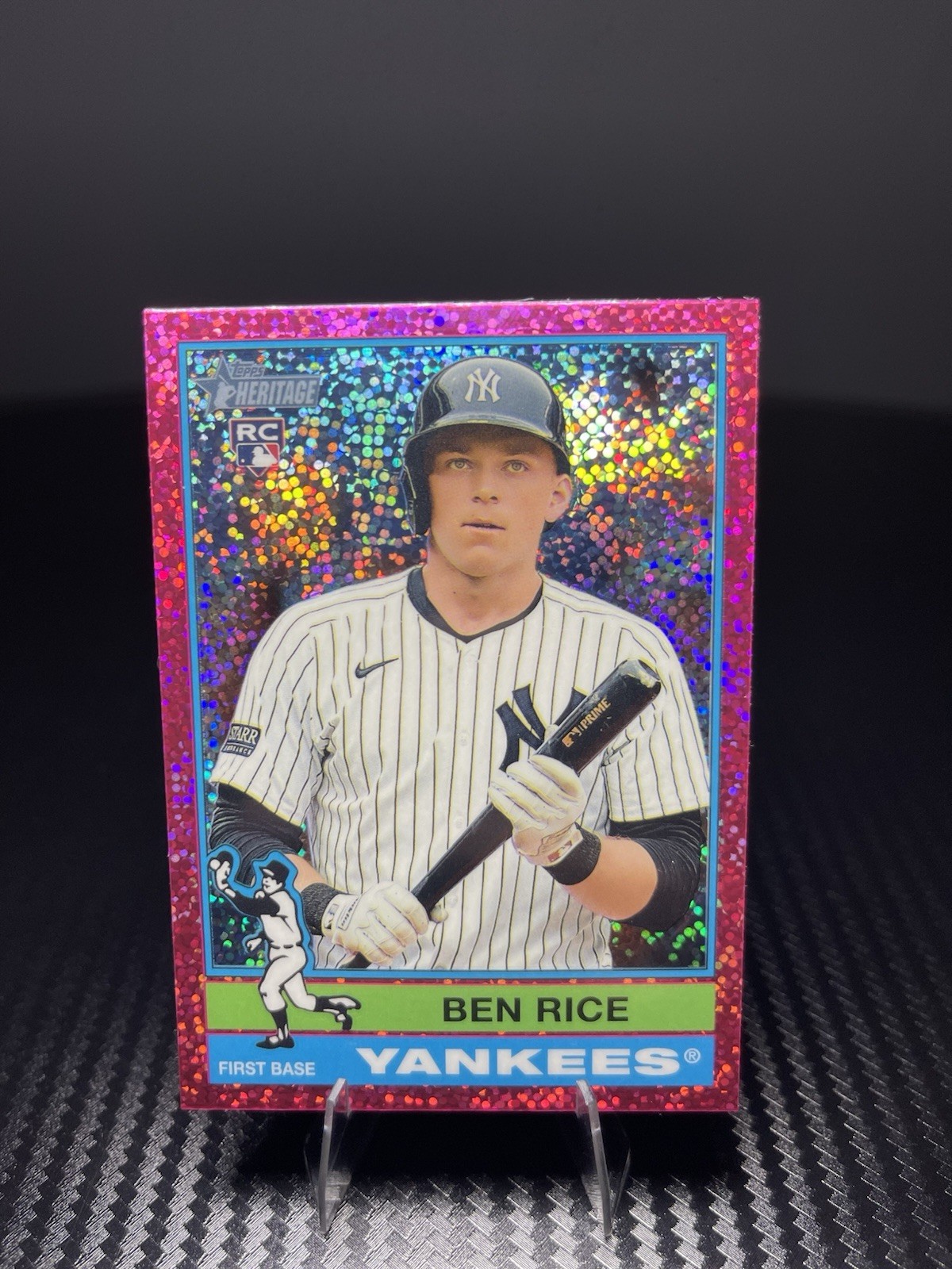 2025 Topps Heritage -   SP Ben Rice #406 Chrome Pink Sparkle Refractor (RC)
