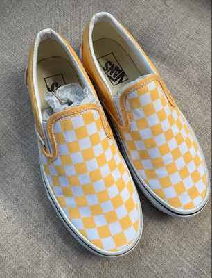 Vans Classic Slip On Checkerboard Yellow White Womens Size 8.5 Canvas Shoes