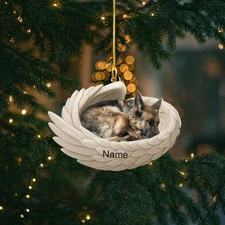 Personalized German Shepherd Dog Sleeping Angel Wings 2D Flat Xmas Ornament