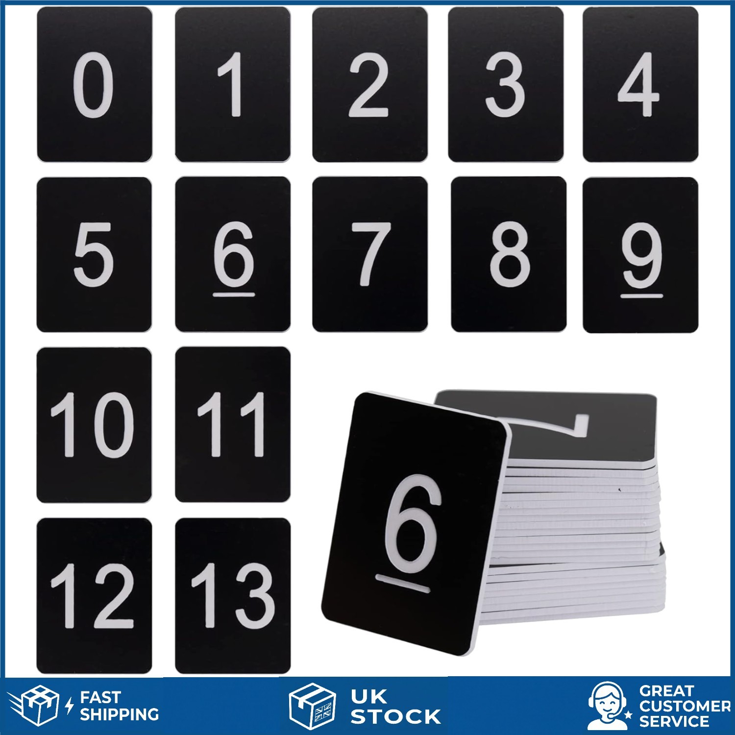 Versatile Plastic Numbered ID Tags Rectangular Sequenced Tokens Black 0-50 50ct
