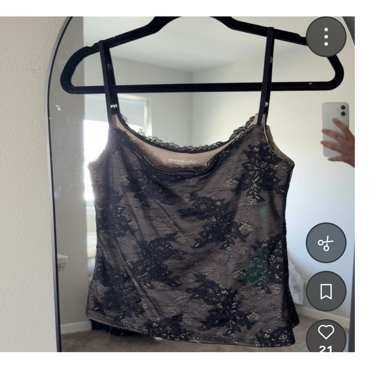 Abercrombie & Fitch Black Lace Camisole Tank Top Floral Strap Adjustable Size S