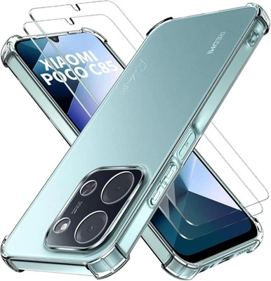 PIXFAB Funda Para Xiaomi Redmi 15C / POCO C85 Transparente Silicona Teléfono Cubierta + Protector Pantalla