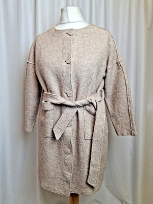 Seasalt Cornwall Pinloom Wool Blend Coat in beige uk14 Outdoor Belt Belted L2974