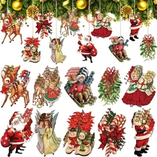 Gerrii 40 Pieces Wooden Christmas Ornaments Hanging Decor Wooden... 