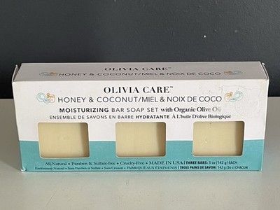 Olivia Care Honey & Coconut Moisturizing Bar Soap Set Organic Olive Oil 3 Bars