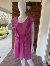 GUESS LOS ANGELES SIZE 4 LILAC Completely Sheer Ruffle Pullover Smocked Waist