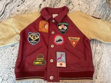 Vintage Baby Gap Leather Varsity Jacket Coat Patches 18-24 Mo Flaw