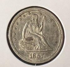 1857 SEATED LIBERTY SILVER QUARTER GRADE ALMOST UNCIRCULATED  ACTUAL COIN  #8840