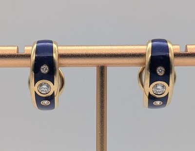 750/18K Yellow Gold Diamond Hoop Earrings - 10.30g - Ladies N1685