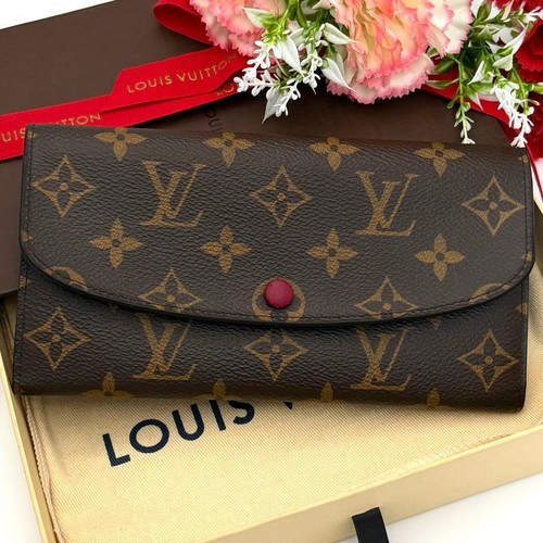 Louis Vuitton Monogram Emily Long Wallet Fuchsia Pink Brown