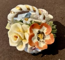 Vintage Capodimonte Porcelain Flower Basket Gold Tone Handle