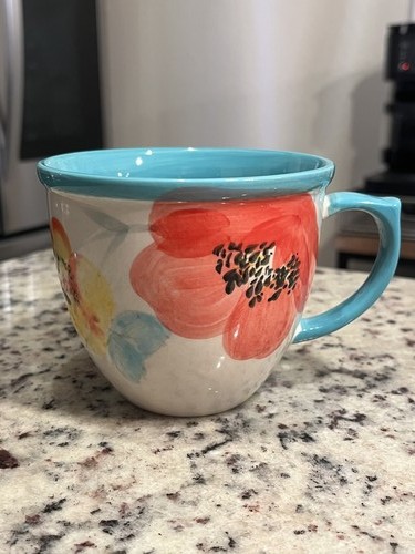 The Pioneer Woman Floral Vintage Bloom  16oz Ceramic Mug Teal Interior