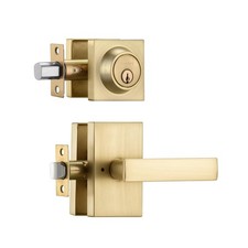 Satin Brass Exterior Door Lock Set, Front Door Handle with Deadbolt, Heavy Du...