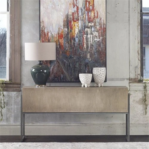 Uttermost Nevis Contemporary Wood and Metal Console Table in Oatmeal and Gray - Picture 10 of 12