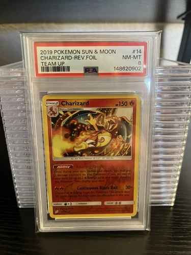 2019 Pokemon PSA 8 Sun & Moon Charizard Reverse Foil Team Up
