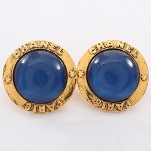 Authentic Chanel Gripoix Round Earrings Gold Plated Glass Women's Gold / Blue Tones