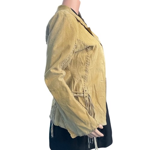 Chaqueta de cuero de gamuza vintage con sello húmedo L (se adapta a EE. UU. 4) Western con cordones Boho Y2K - Imagen 6 de 23