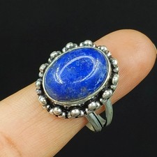 Natural Lapis Lazuli Gemstone 925 Sterling Silver Proposal Women's Ring