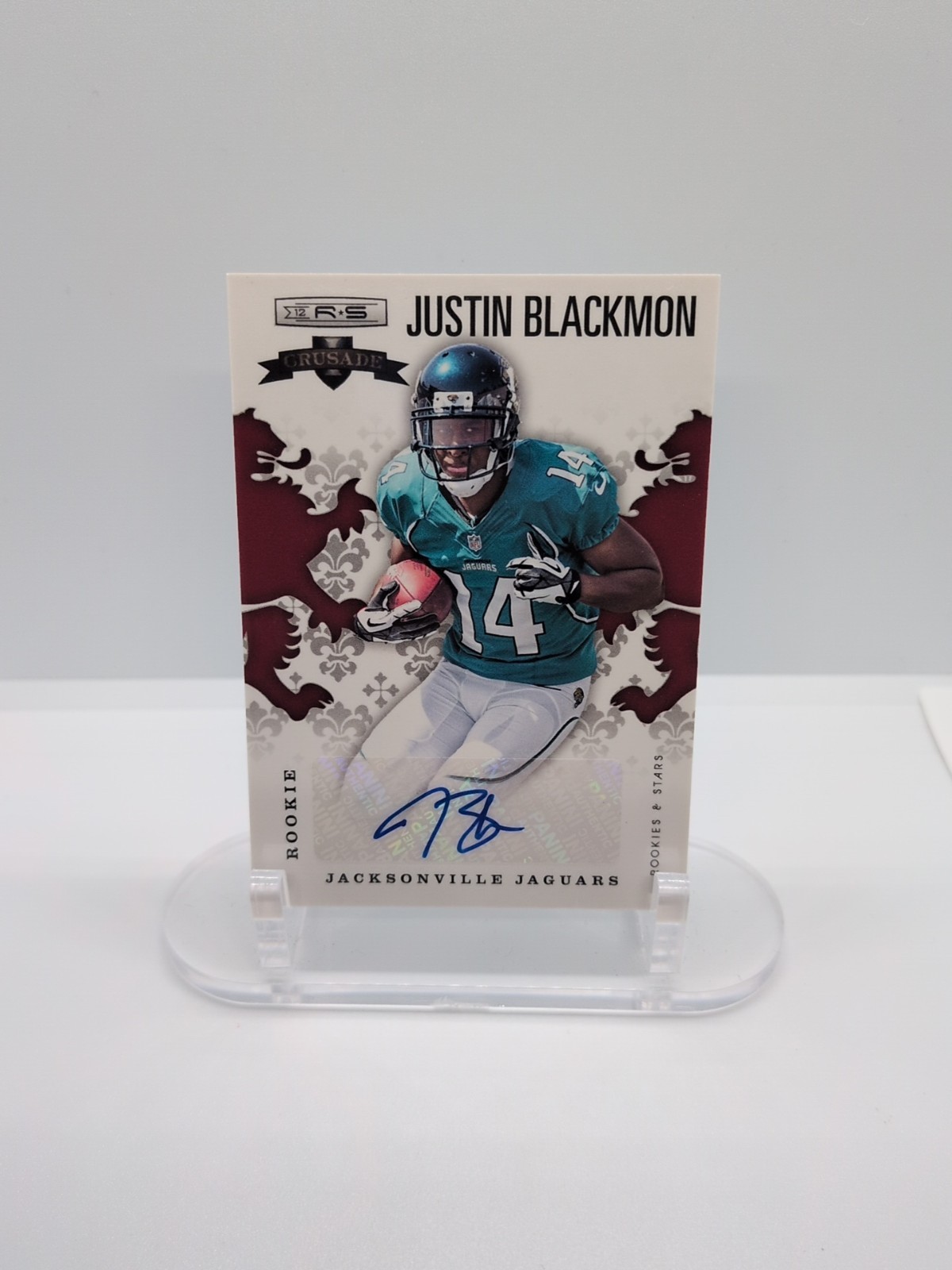 JUSTIN BLACKMON JAGUARS 2012 ROOKIES AND STARS CRUSADE AUTO #21 RED /99 (CD391)