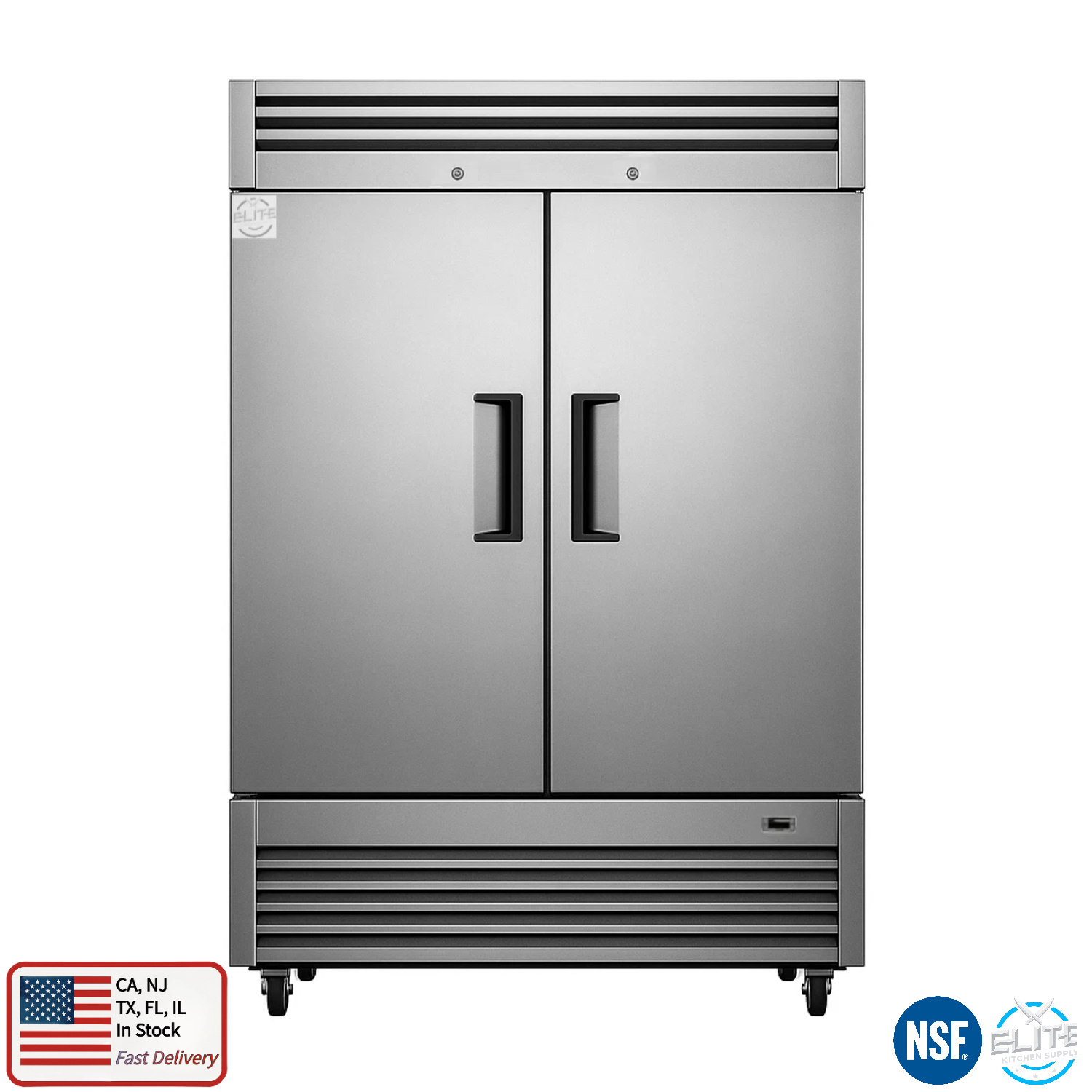 NSF 54" Reach-In Refrigerator 2 Solid Door Commercial Stainless Steel 42 Cu. Ft.