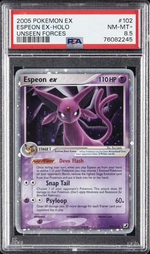 2005 POKEMON EX UNSEEN FORCES #102 ESPEON EX-HOLO PSA 8.5
