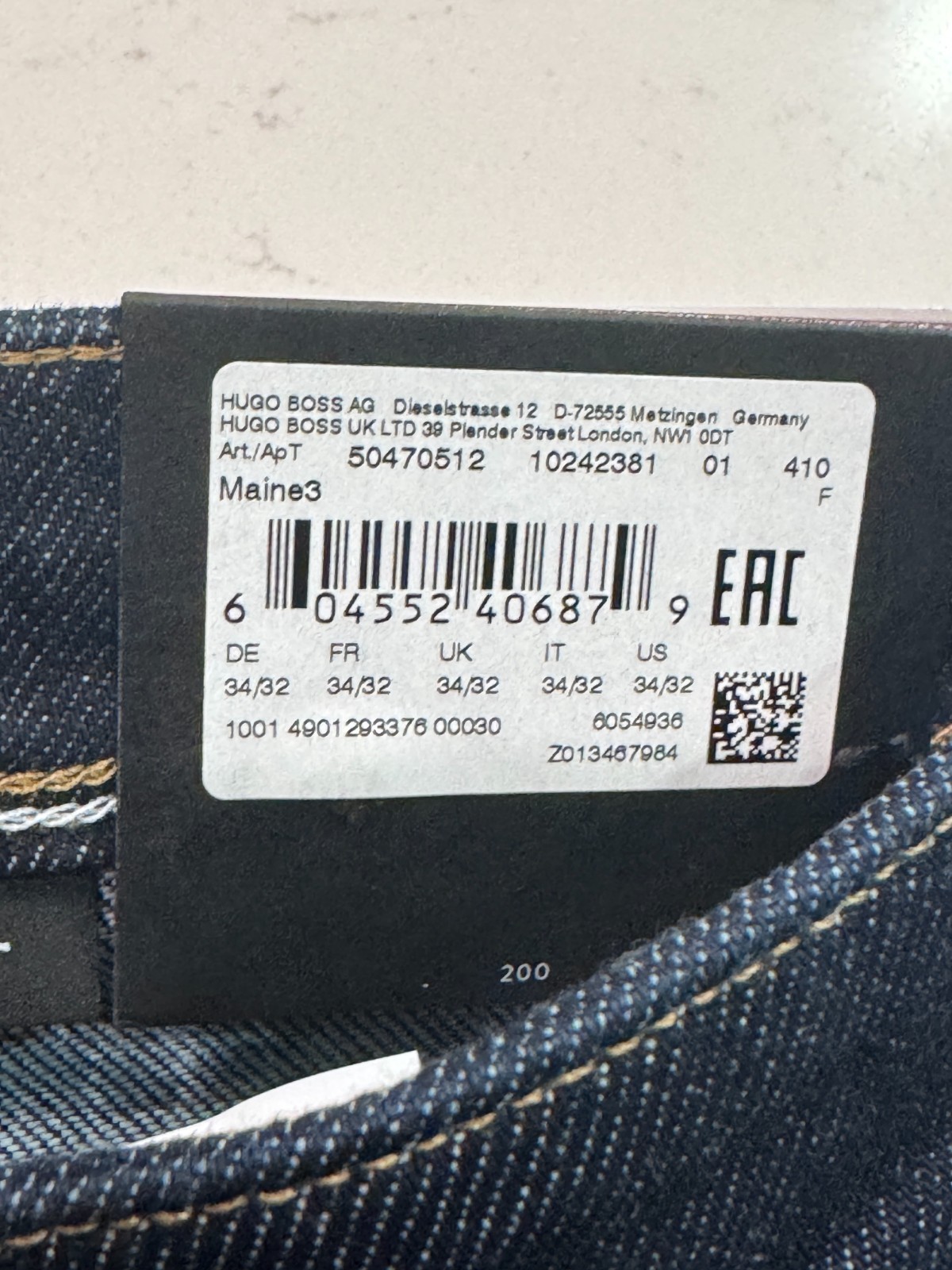 HUGO BOSS Maine Regular Fit Jeans Men's 34x32 Dark Blue Denim thumbnail 5